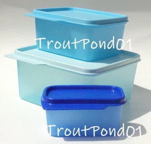 Tupperware Keep Tabs Nesting Stacking Square Storage Containers Royal Blue Ice - Picture 1 of 3