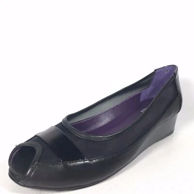Zapatos de cuña Vaneli Valeka para mujer talla 7,5 M charol negro punta abierta Foto 1 de 4