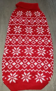 GROSSER rot weißer STRICKPULLOVER MÄNNLICH WEIBLICH HUND WELPE 22 ZOLL LANG Schneeflocke SUPER! - Bild 1 von 2
