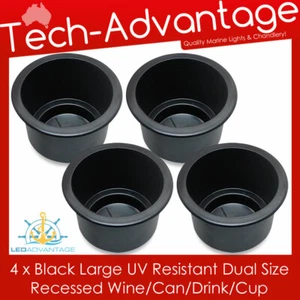 4 X BLACK BOAT YACHT RECESSED WINE BOTTLE/STUBBIES/CAN/DRINK HOLDERS WITH DRAIN - Foto 1 di 6