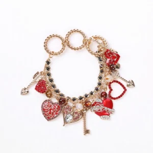 BRACELET CHARM BRACELET RED HEART LOVE GOLD TONE FASHION WOMAN ADJUSTABLE - Picture 1 of 5