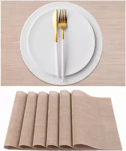 Placemats for Dining Table Set of 6 Woven Vinyl Plastic Place Mats Non-Slip Heat - Picture 1 of 28