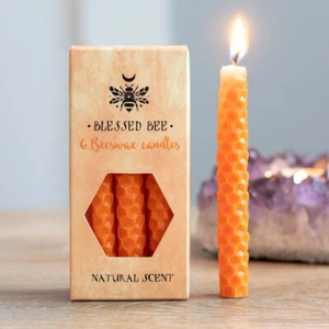 6 x ORANGE BIENENWACHS ZAUBERKERZEN einfarbig Ritual heidnisch Hexerei Gothic - Bild 1 von 6