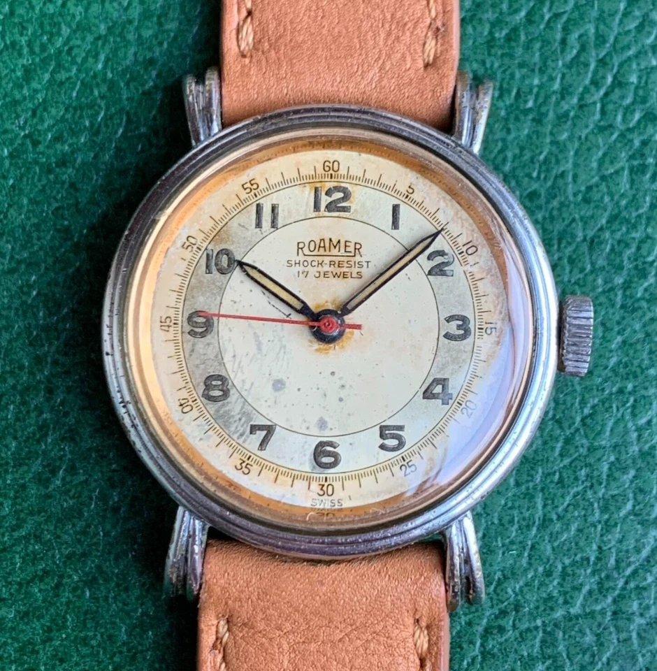 Reloj Pulsera Suizo Vintage Roamer Bullseye Dial Estilo Militar 17 Joyas Foto 1 de 1