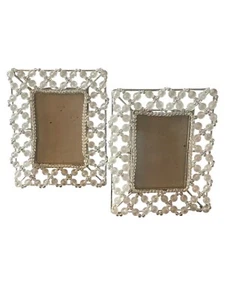 Vintage Enesco White Beaded SilverTone Picture 3.5x2.25” Frames Single Photo NWT - Picture 1 of 8