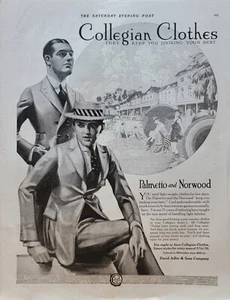 Ropa Colegiana, Palmetto y Norwood Trajes a Medida De Colección 1920 Anuncio, Tropical - Imagen 1 de 1