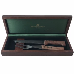 Vintage Abercrombie & Fitch Sabatier Jeune France Meat Carving Set Wood Box B8 - Picture 1 of 10