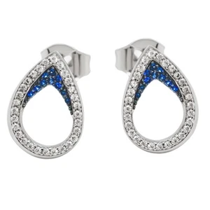 Ohrschmuck 925 Silber rhodiniert 58 weisse + 20 safirfarbene Zirkonia 10145 - Bild 1 von 4