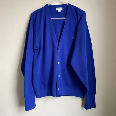 Vintage Izod Cardigan Crest Logo Prep Mens Large Tall Colbalt Blue - Image 1 of 4