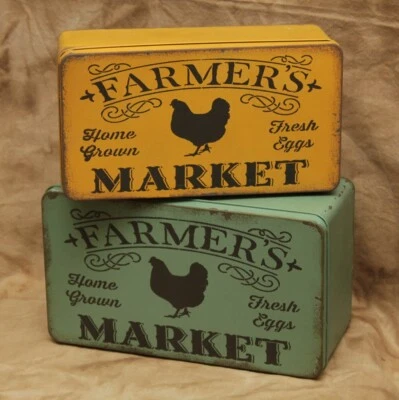 Set of 2 Primitive Farmers Market METAL STORAGE BOXES ... Country Farmhouse - Image 1 of 4