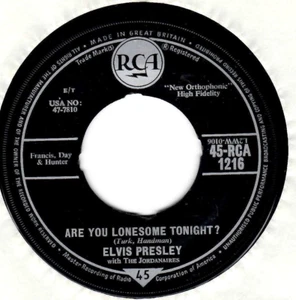 45RPM, ELVIS PRESLEY ' ARE YOU LONESOME TONIGHT' VG+ ' ENGLISH PRESS ' ROCK - Picture 1 of 2