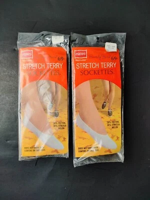 New 2 Vintage Hanes Red Label Beverly Jane Sockettes Size 10-11 Terry USA NOS - Image 1 of 4