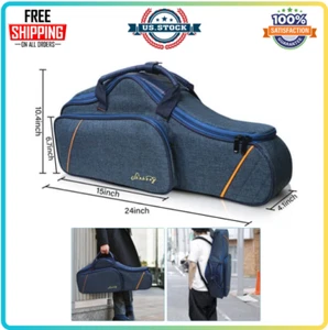 Alto Saxophone Case Sax Gig Bag 2-In-1 Carrying Backpack Case Flute Pocket Blue - Picture 1 of 8