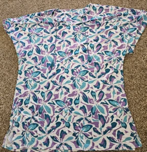 NW/oT "Carole Hochman" Women's Size L V-neck Lounging Caftan White/Teal/Purple - Picture 1 of 3