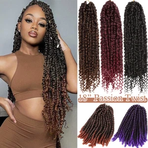 Pre-twisted Passion Twist Bouncy Curl Crochet Braids Spring Twist Hair Extension - Picture 1 of 38
