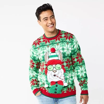 Ugly Christmas Sweater Mens Llama Vibes Snowflake Santa Party Size Medium - NWT - Image 1 of 2