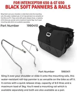"BLACK SOFT PANNIERS & RAILS " FIT FOR ROYAL ENFIELD INTERCEPTOR 650 & GT 650 - Picture 1 of 6