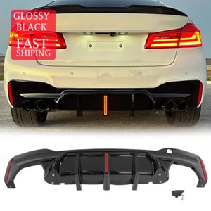 Kit difusor de parachoques trasero LED Big Fin para 17-23 BMW G30 G38 M5 estilo negro brillante - Imagen 1 de 12