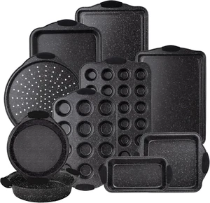 Nonstick Stackable Bakeware Set - Durable, Easy Release Baking Set, Black, 10 Pc - Picture 1 of 12