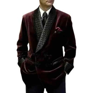 Men Suit Jacket for WeddingShawl Lapel Velvet Smoking Suit Blazer for Dinner - Picture 1 of 11