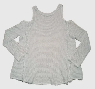 Free People Cold Shoulder 100% Cotton Knitted Crocheted Sweater Size Large - Image 1 of 4