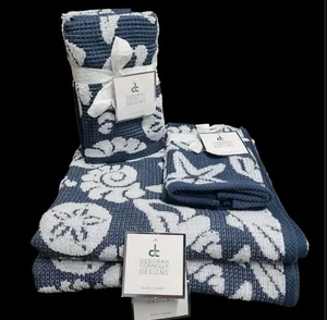 Deborah Connolly Coastal Starfish Sand dollar Seashell Bath Hand Tip Towel Set - Picture 1 of 7