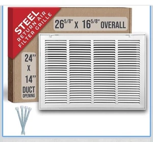24x14 Duct Opening ~ Filter Included Steel Return Air Filter Grille ~ White - Picture 1 of 7