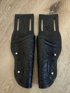 Pair Vintage Oak Leaf And Acorn Black Plastic Holsters 9.5” - Picture 1 of 8