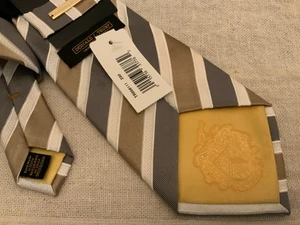 Donald Trump Neu Herren Krawatte Signature Collection Grau Beige Gold Weiß Streifen Seide - Bild 1 von 15