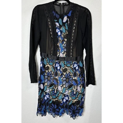 Venus Women's Multicolor Floral Crochet Lace Sheer Round Neck Mini Dress Size 8 - Image 1 of 4