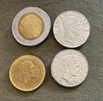 Lote de 4 monedas de Italia: 1941 Centesimi, 1978 200 liras, 1983 500 liras, 1981 50 liras Foto 1 de 4