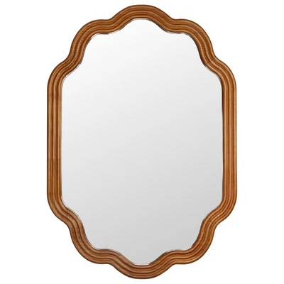 24 x 35 дюймов настенное крепление зубчатая арка зеркало, рама из натурального коричневого дерева настоящий Gla... - Изображение 1 из 4