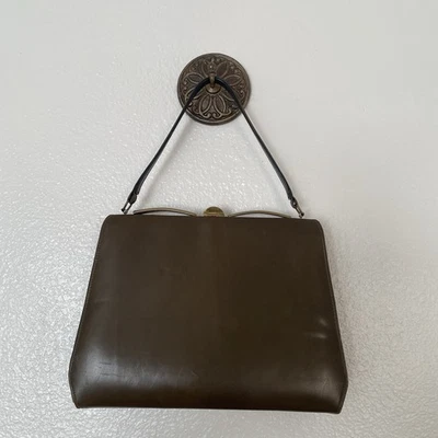 Vintage 1960s Melbourne Bags Top Handle Purse-Olive Green Patent Vinyl - Image 1 of 4