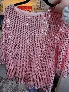Pink Sequin Fully Lined Slit Sleeve Top Women's Size XxL/16-18 - Picture 1 of 4