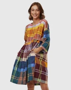 Gorman Green Dress Size 8 Tartan Trip Corduroy Cotton Smock Plaid Colourful - Picture 1 of 12