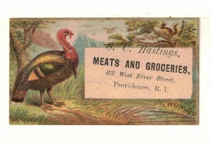 c1880 Ad Card: S. C. Hastings Meats/Groceries, 63 West River Street, Providence - Picture 1 of 2