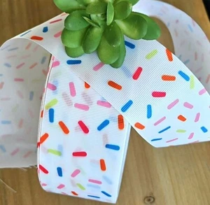 3/8, 5/8, 7/8, 1.5, 2 & 3” (1 YD) Sprinkles Grosgrain Ribbon Ice Cream Sprinkles - Picture 1 of 1