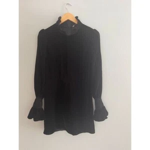 Elegante Vestido de Terciopelo Negro Zara con Mangas Campana Mujer Ropa de Noche - Imagen 1 de 5