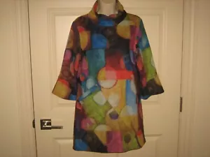 Damee ~Women's Multicolor Abstract Pullover Soft Fleece Tunic Shirt~ SZ S~ - Picture 1 of 6