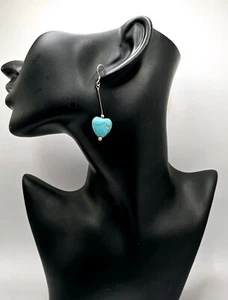 Turquoise Gemstone Earrings. Heart Shaped Turquoise Earrings. - Picture 1 of 3