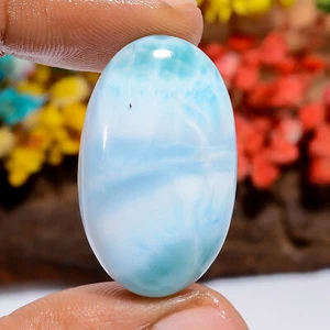 39 Ct Natural Oval Larimar Spiritual Cabochon Loose Gemstone 31X18X6 mm - Picture 1 of 2