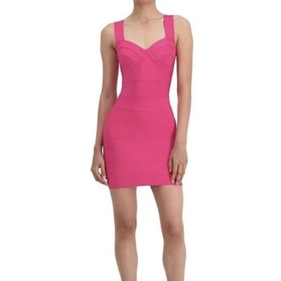 EUC Neon Hot Pink HERVE LEGER Bodycon Mini Icon Bandage Dress XS $890 Barbie 🩷 - Image 1 of 4