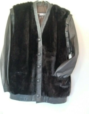 Adolph Schuman for Lilly Ann 2 in 1 Jacket Vest Black Genuine Leather Faux Fur - Image 1 of 4