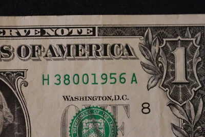 [MARCH 8, 1956] $1 ONE DOLLAR   BIRTHDAY/ANNIVERSARY NOTE.  SN # H 38001965 A - Image 1 of 3