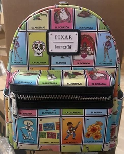 Loungefly Disney Pixar Coco Character Loteria Cards Allover Print Mini Backpack - Picture 1 of 4