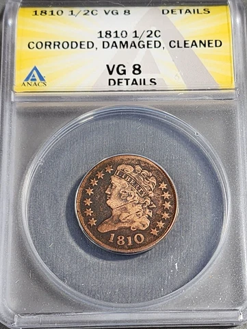 1810 CLASSIC HEAD HALF CENT  1/2c ANACS VG8 Details (G782) Cover