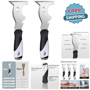 Putty Knife 2 Pack Stainless Steel 10 in 1 Multi-Use Scraper for Painting - Picture 1 of 9
