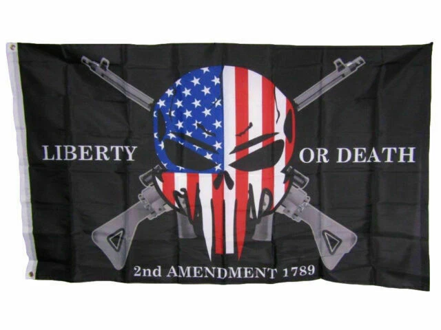 EagleEmblems F1823 2nd Amendment Liberty or Death Patriotic Skull Flag