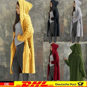 Damen Langarm Strickjacke Warm Mantel Cardigan Strickmantel Sweater Jacke Kapuze - Bild 1 von 25