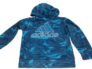 Adidas Boys 5 Blue Black Fleece Lined Logo Hoodie - Picture 1 of 9